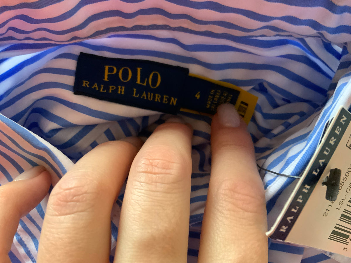 Ralph Lauren Polo Long Sleeve Stripe Shirt Dress - Blue and White Size US 4 UK 8 ladies