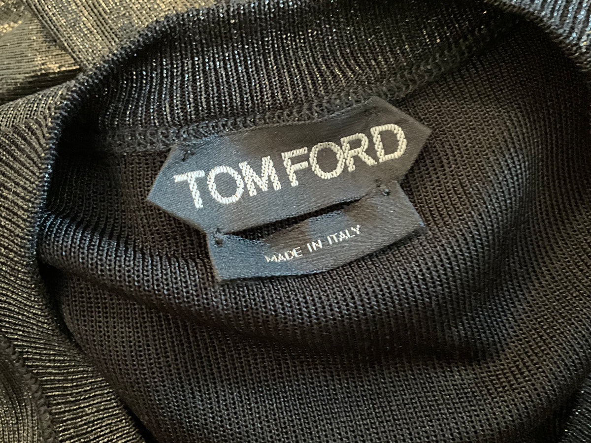 Tom Ford Black Shiny Silky T shirt Size M medium ladies
