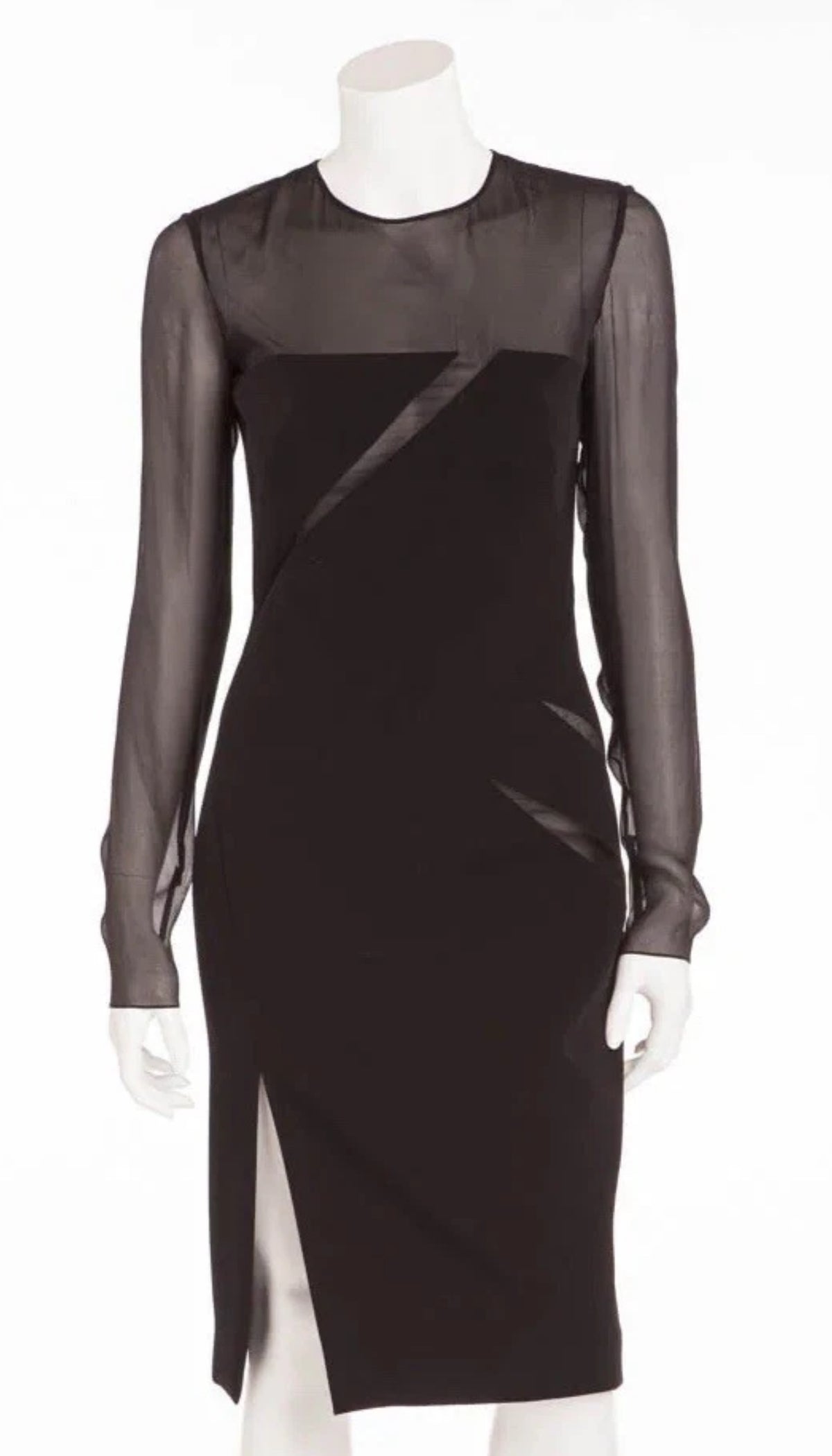 EMILIO PUCCI - BLACK WOOL DRESS WITH SEE THROUGH SILK SLEEVES -SIZE M MEDIUM ladies