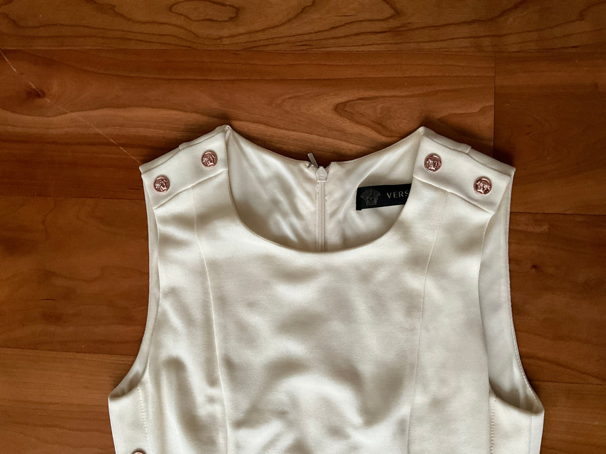 Versace Cream Knit Rose Gold Medusa Button Fitted Dress Size I 38 UK 6 US 2 XS ladies