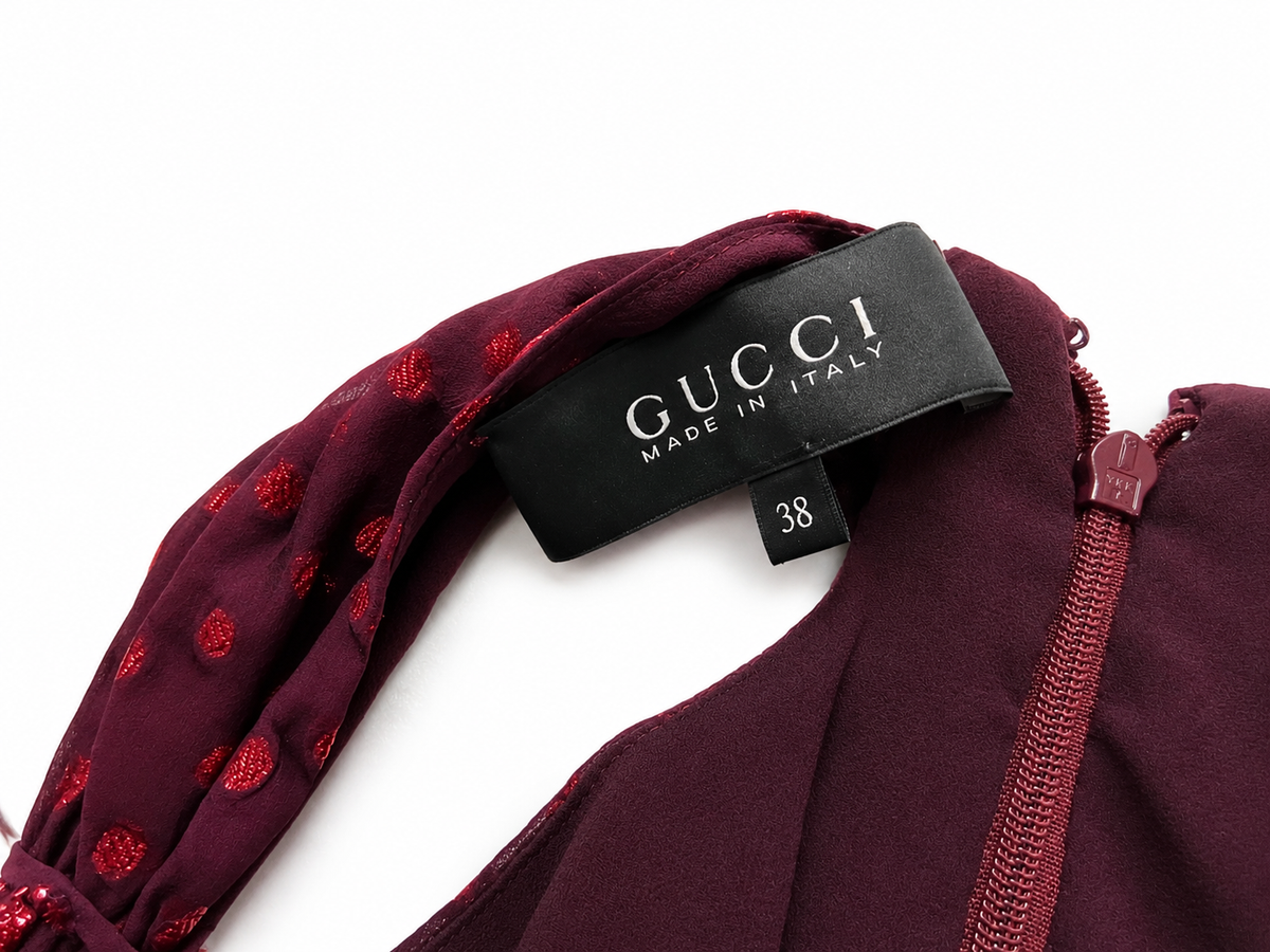 Gucci Silk Halter Dress Burgundy Red Polka Dot Size IT 38 / UK 6 / US 2 ladies