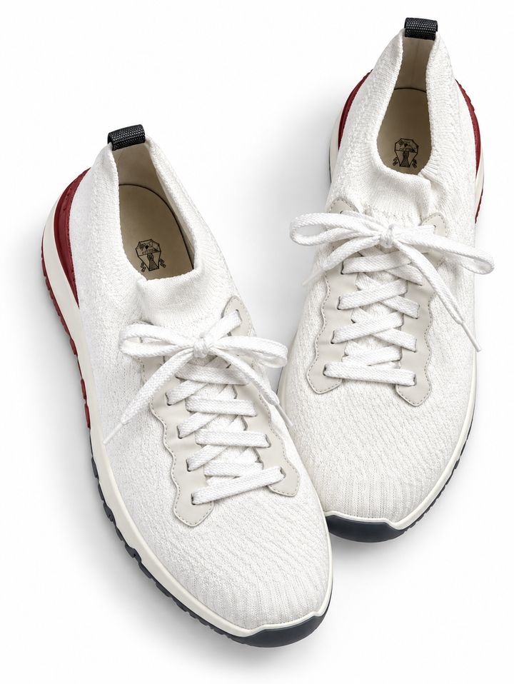 Brunello Cucinelli White Stretch Knit Canvas Sneakers – Size EU 42 men