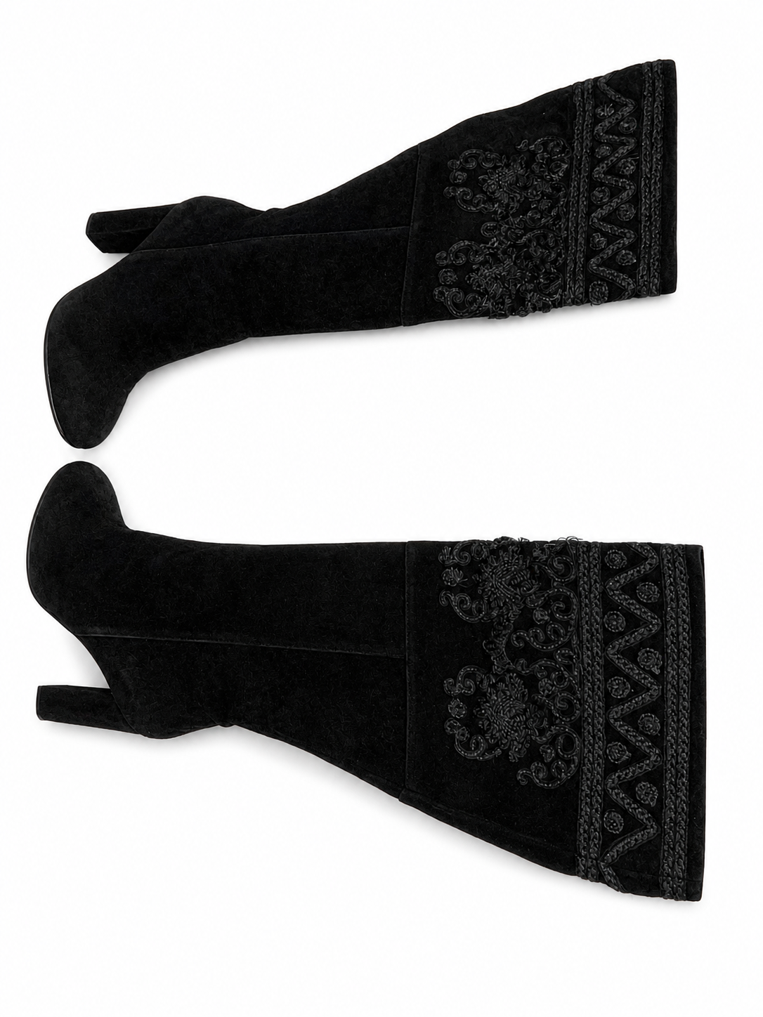 ETRO BLACK SUEDE EMBROIDERED KNEE LENGHT BOOTS SIZE 38 LADIES