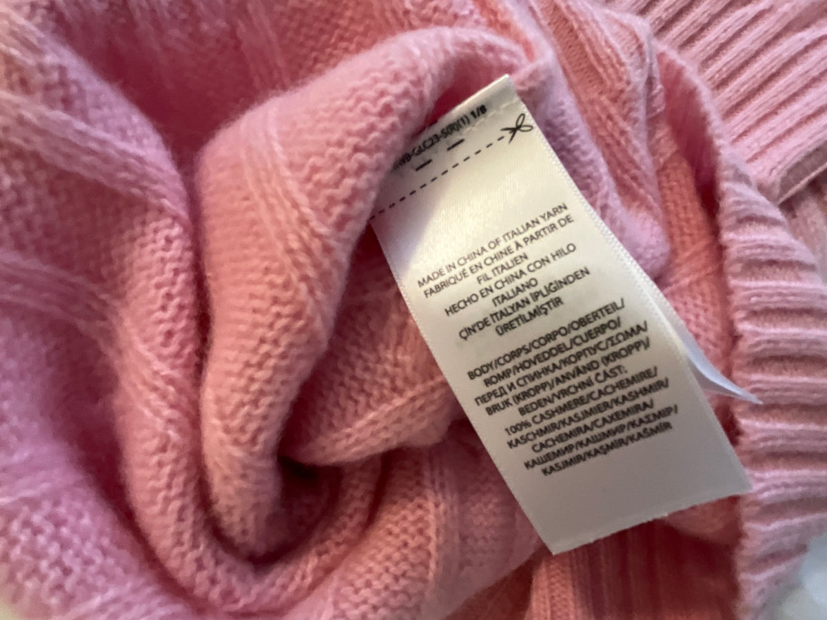 RALPH LAUREN SUGAR MOUSE PINK CASHMERE CREW NECK CABLE KNIT JUMPER Size M medium ladies