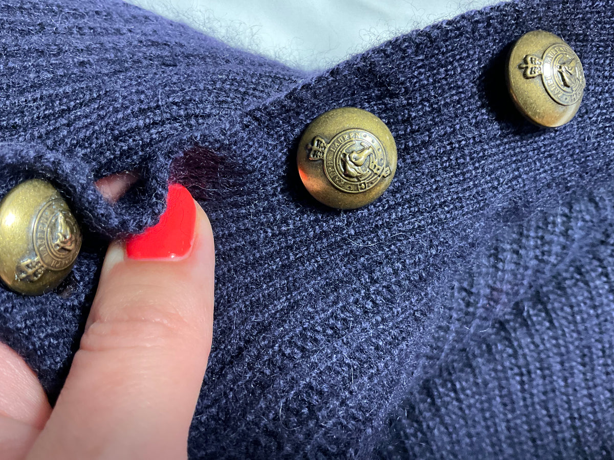 Ralph Lauren Purple Label Navy Blue Cashmere Turtleneck Jumper with Gold Buttons – Size M ladies
