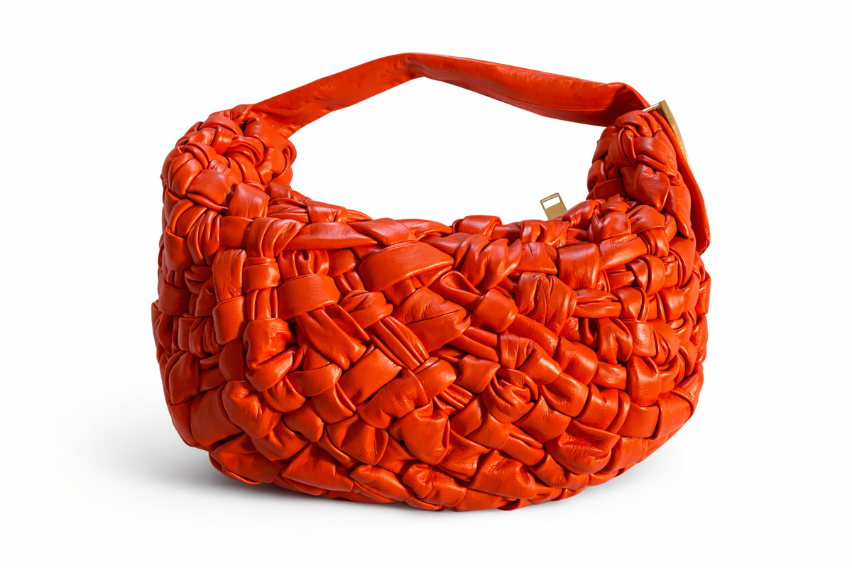 Bottega Veneta Leather Intrecciato Banana Shoulder Bag Orange ladies