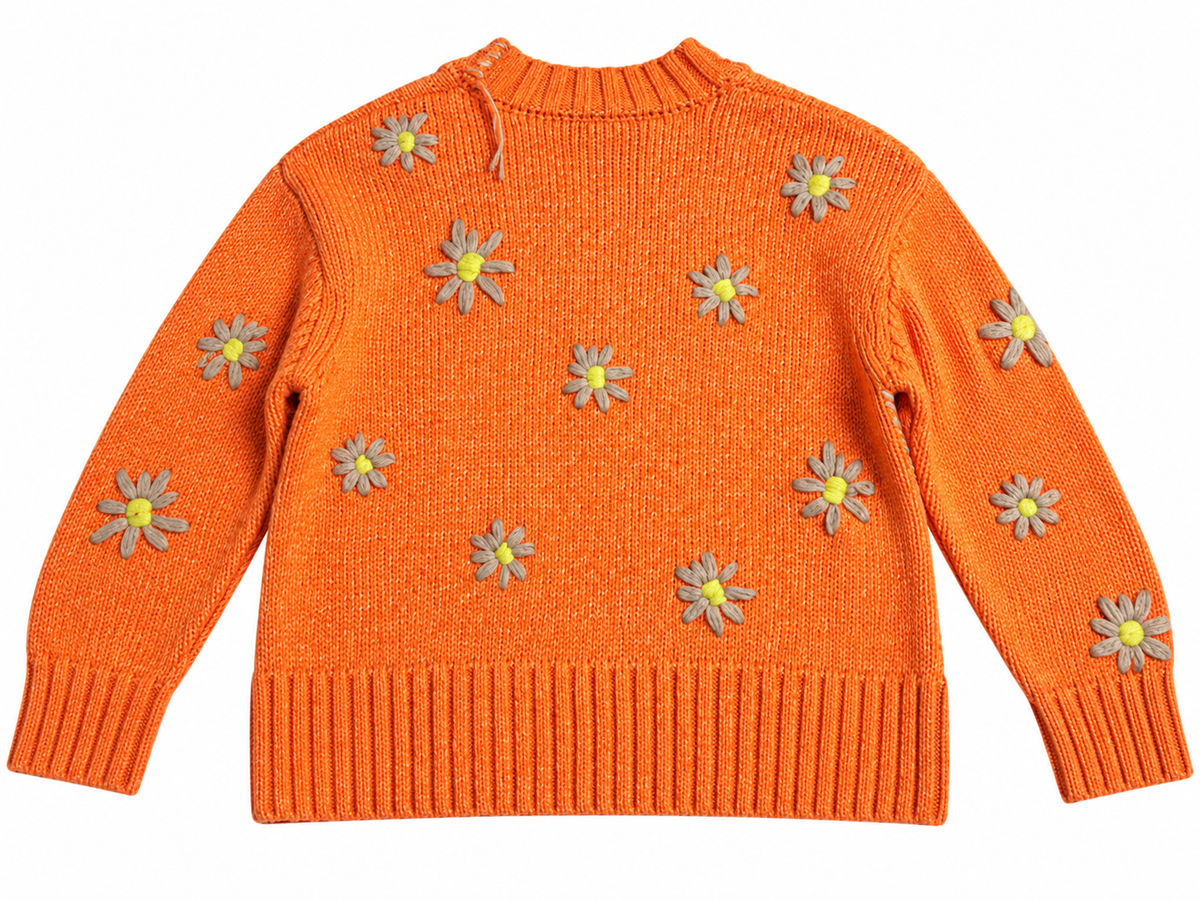 Mira Mikati Orange Daisy Embroidered Oversized V-Neck Jumper – EU 38 ladies