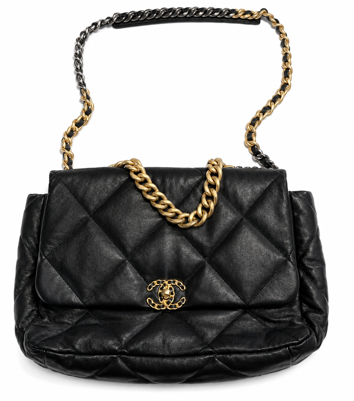 Chanel 19 Maxi Flap Bag – Black Lambskin Leather Handbag ladies
