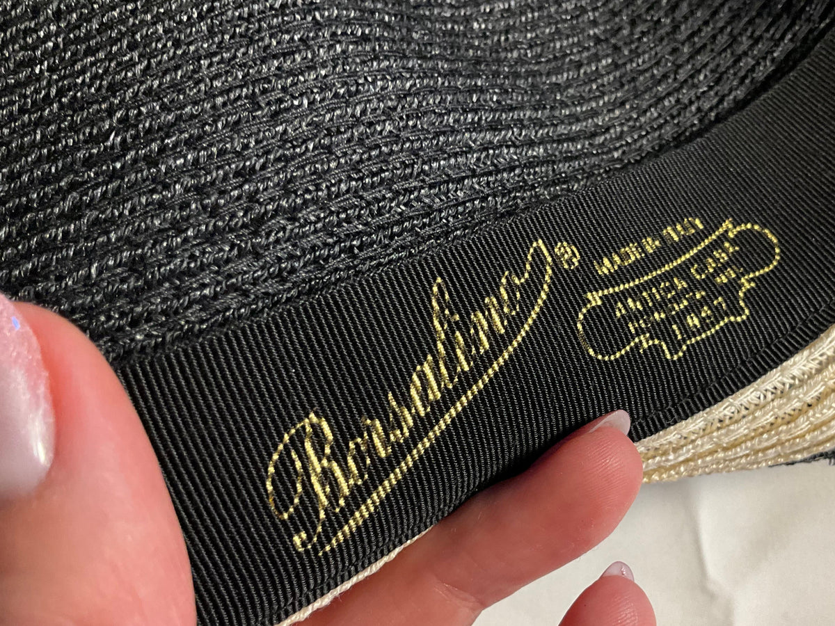 Borsalino Black & Natural Striped Wide-Brim Hemp Hat – Size M ladies