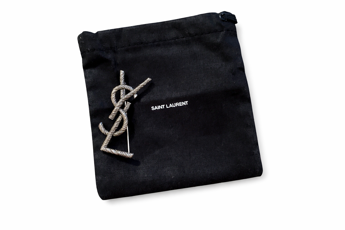 Saint Laurent YSL INTERLACED ROPE BROOCH SILVER ladies