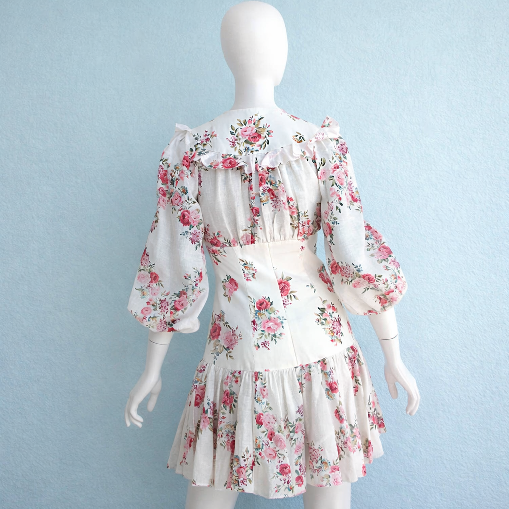 ZIMMERMANN HONOUR CORSET MINI DRESS FLORAL PRINT LINEN Size 2 ladies