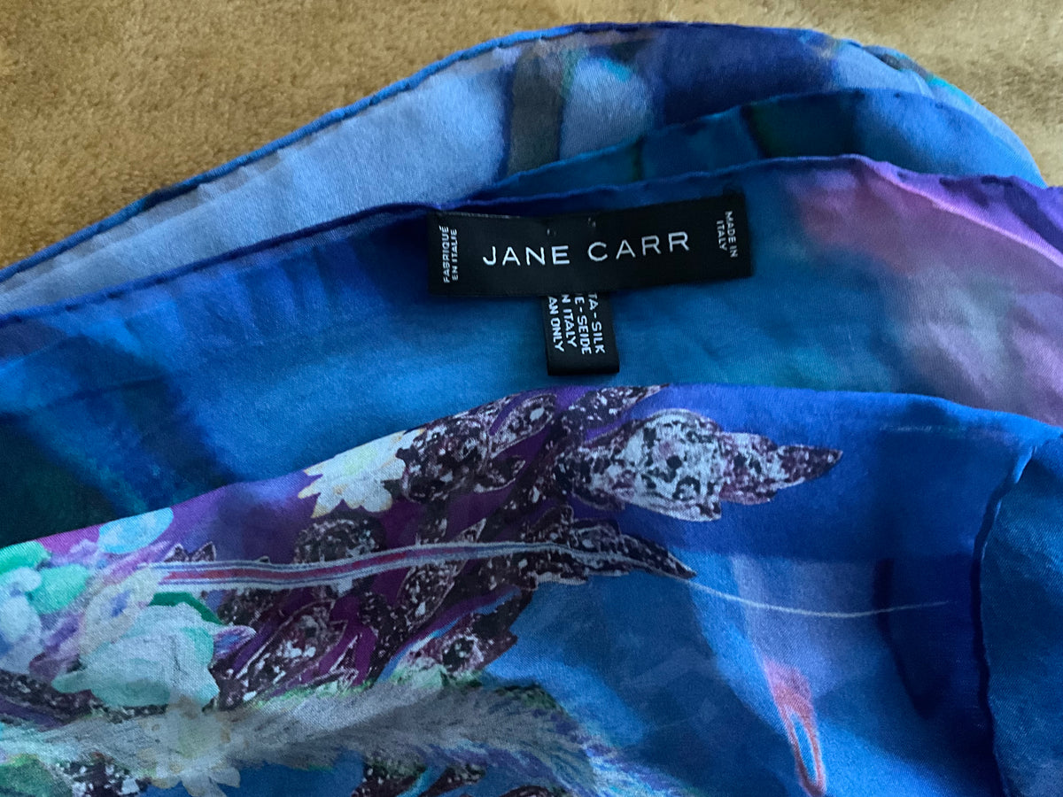 Jane Carr Printed Shawl Scarf in blue chiffon silk extra large 70.9 x 51.2 inch ladies
