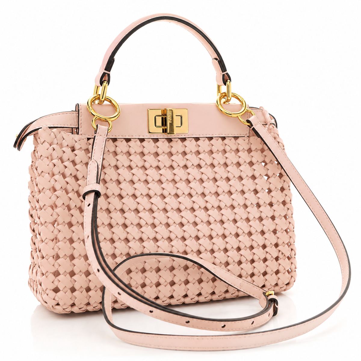 Fendi Nappa Woven Mini Peekaboo Iconic Satchel – Rosa Confetto Bag Handbag ladies
