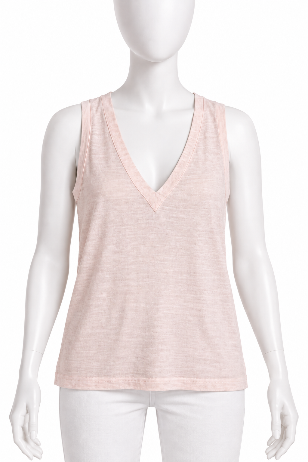 100% Capri Pale Pink Linen V-Neck Tank Top ladies