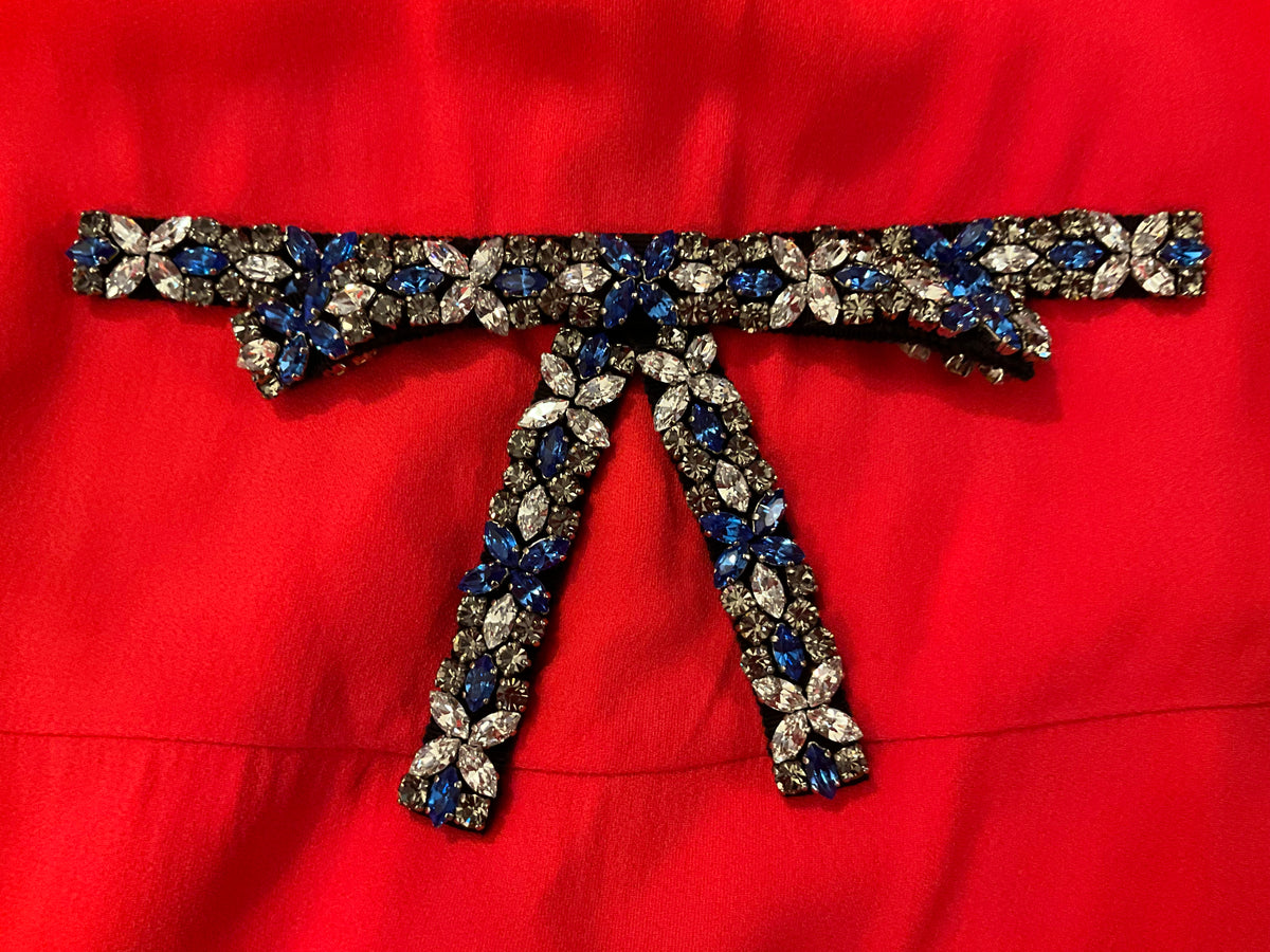 Prada Red Crystals Bow Dress size I 42 UK 10 US 6 ladies