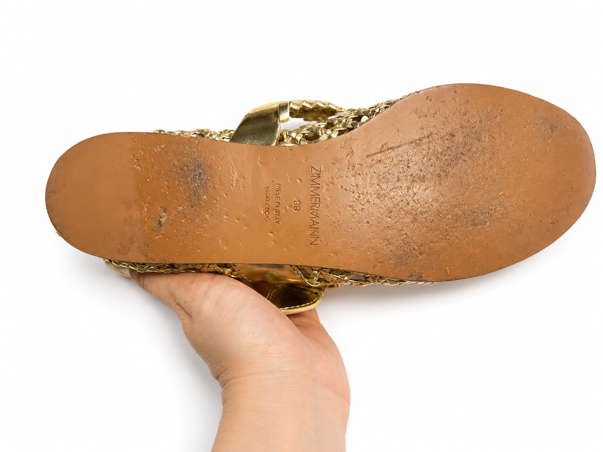 Zimmermann Alchemy Ballerina Flats Gold Leather Woven Buckle Shoes EU 39 | Spring 2026 ladies