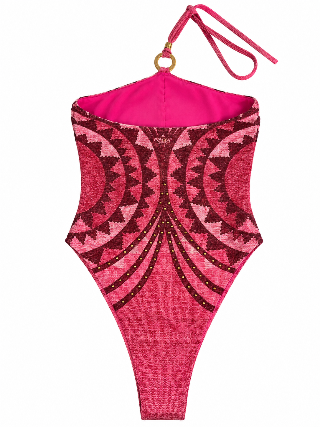 Pin Up Stars Pink & Burgundy Embellished Halter One-Piece Swimsuit – Size M ladies