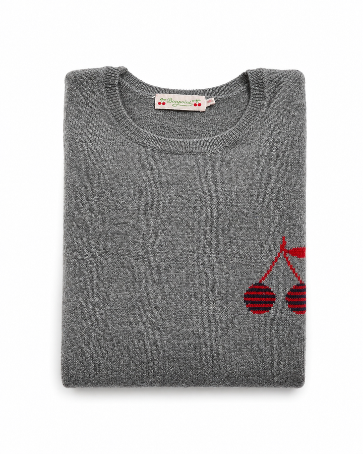 Bonpoint Girls Grey Cashmere Cherry Pullover – Age 14 years children