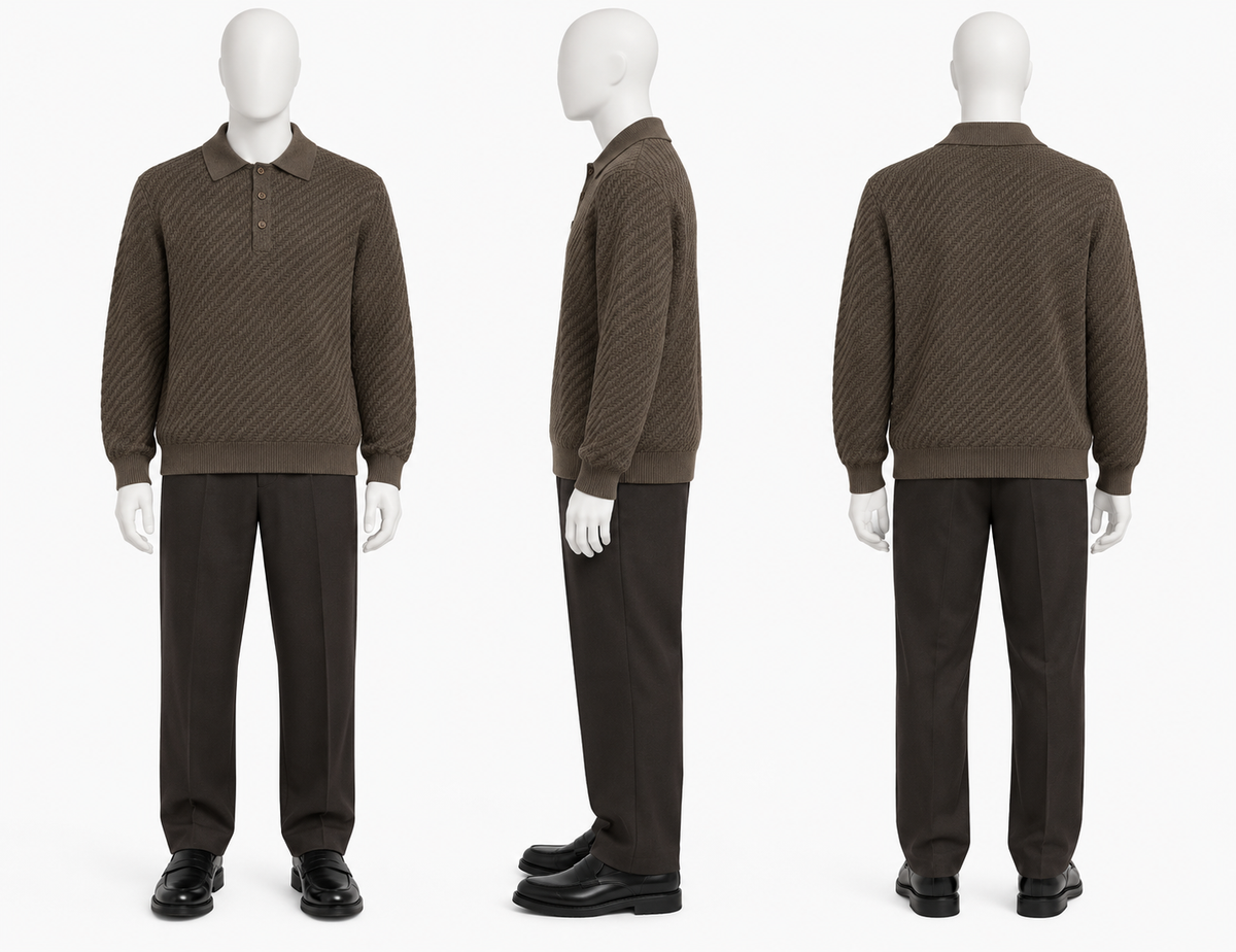 Brioni Men’s Luxury Cotton Silk Cashmere Woven Long Sleeve Polo Sweater – Size IT 50 / L men