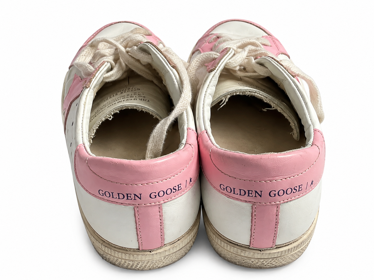 Golden Goose May Kids Pink & White Leather Distressed Trainers – Size 36 children