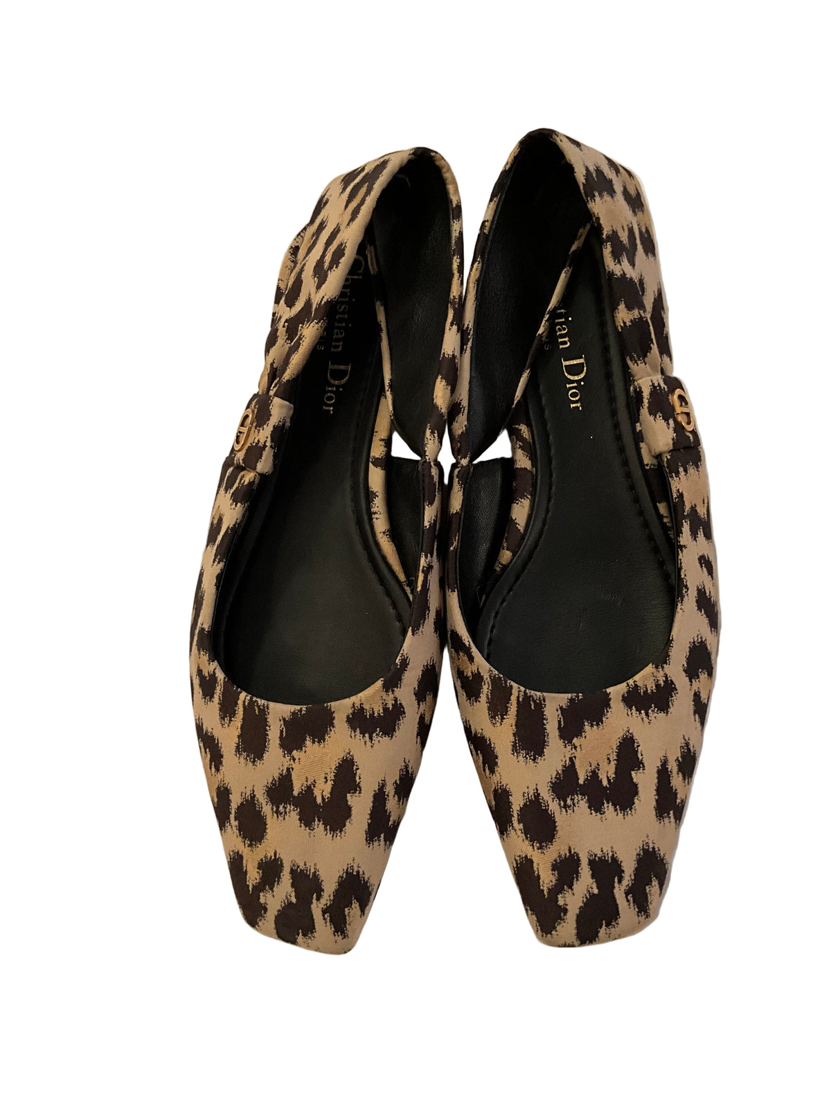 CHRISTIAN DIOR Nylon Leopard Print Mizza Slingback Flats Size 38.5 ladies