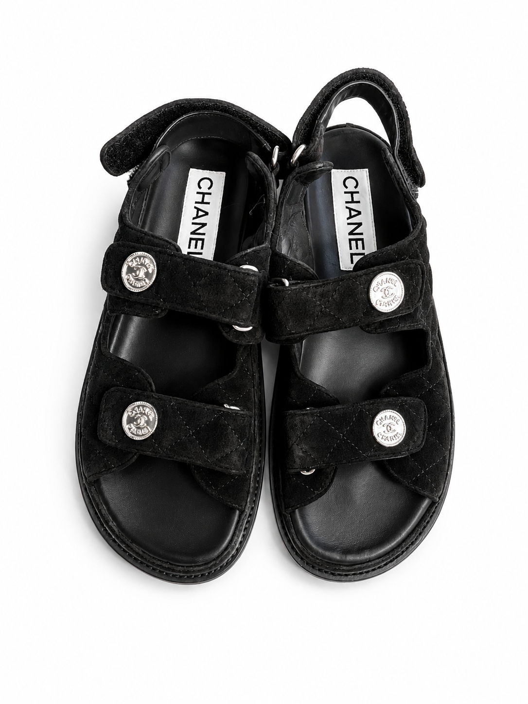 Chanel Suede Leather Dad Sandals in Black Size 38 1/2 UK 5.5 US 8.5 ladies