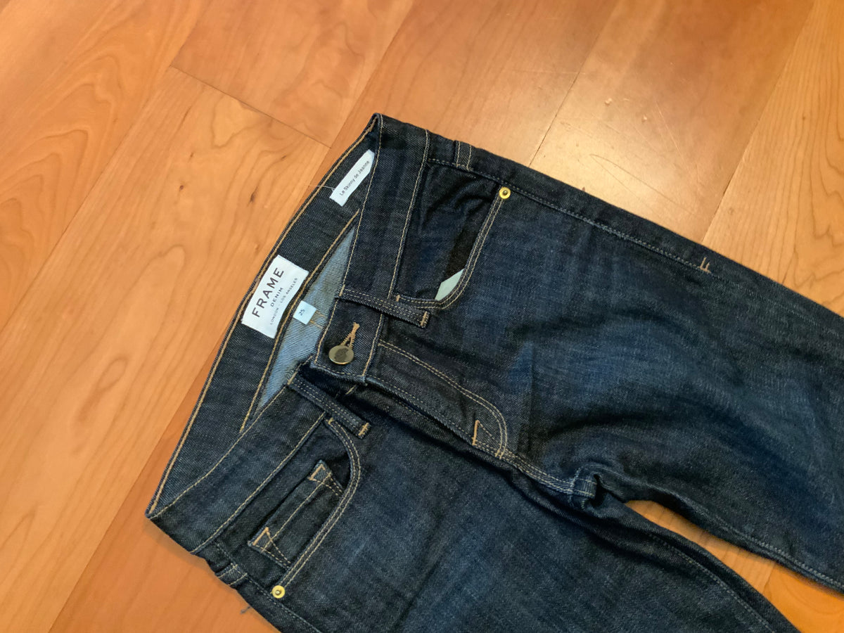 FRAME LE SKINNY DE JEANNE NAVY BLUE DENIM JEANS Size 25 ladies