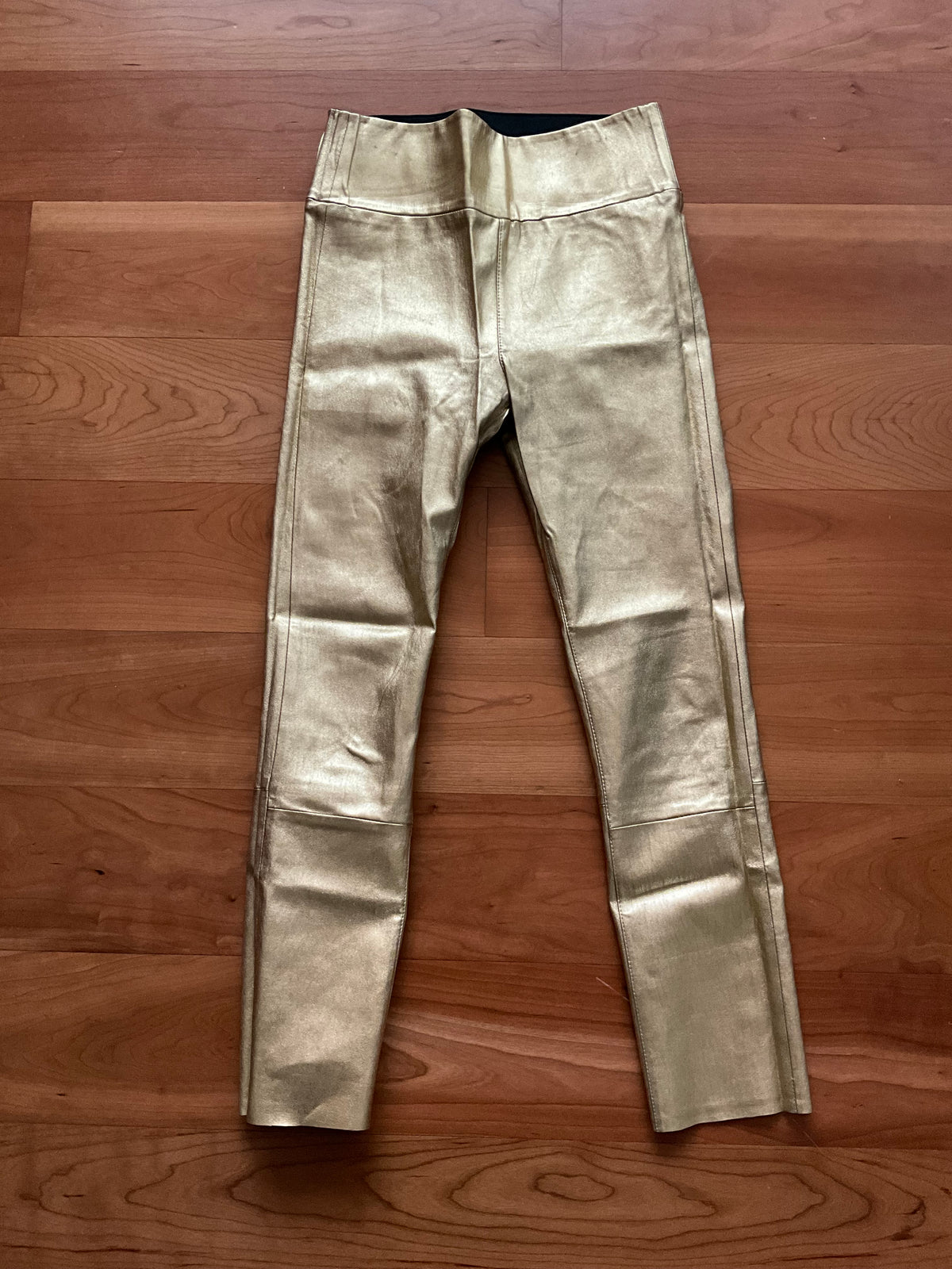 Sprwmn Gold Metallic Leather High-Waisted Leggings Pants Trousers Size S small ladies