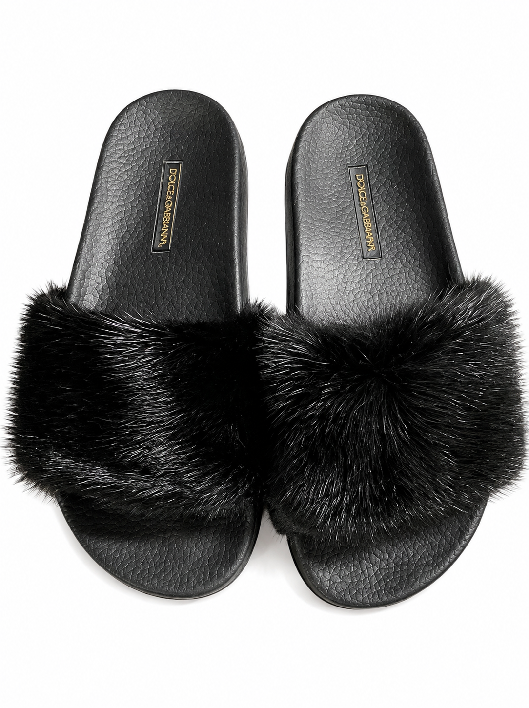 Dolce & Gabbana Black Mink Fur Tuff Pool Slides – Size 36 ladies