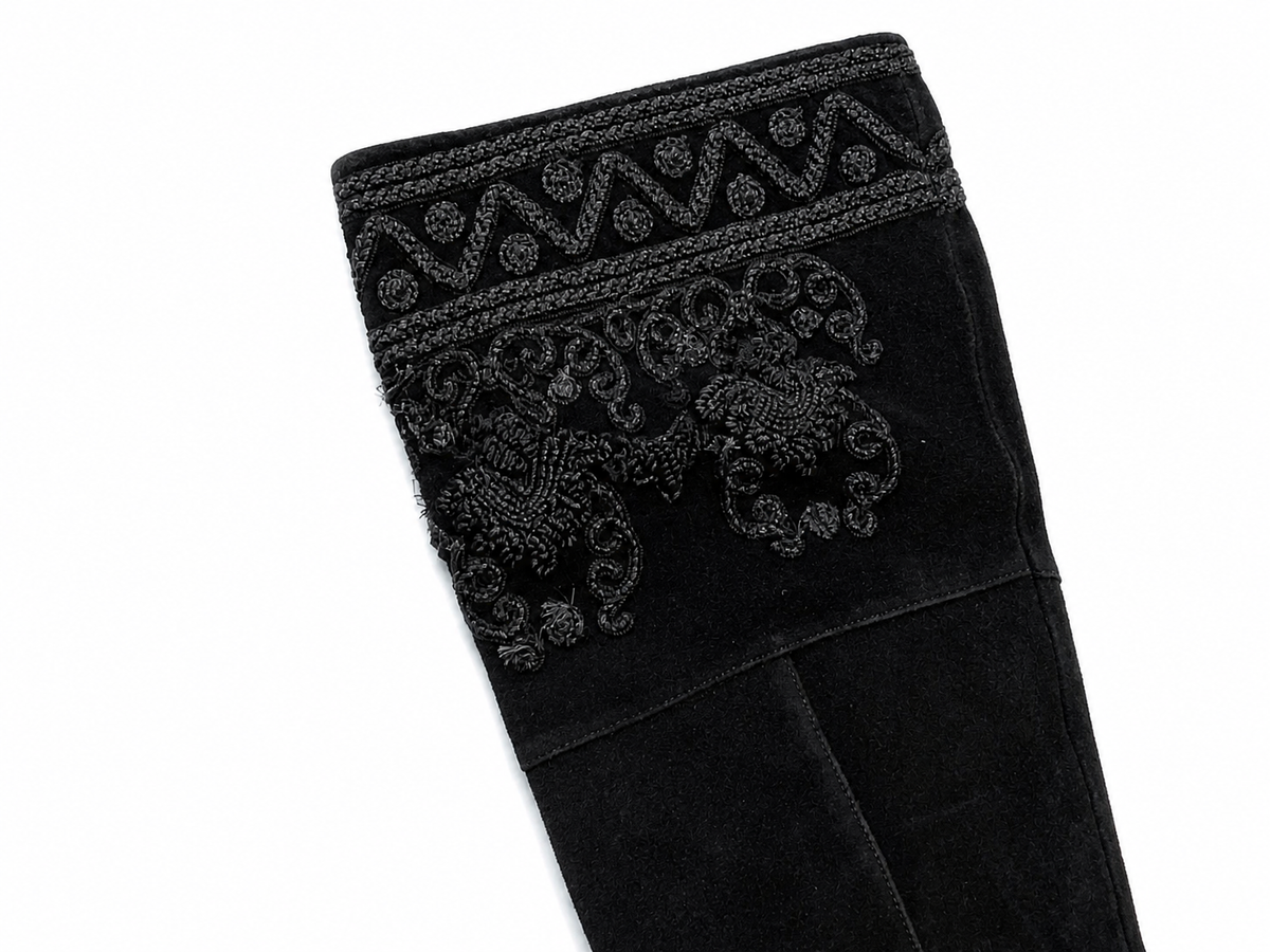 ETRO BLACK SUEDE EMBROIDERED KNEE LENGHT BOOTS SIZE 38 LADIES
