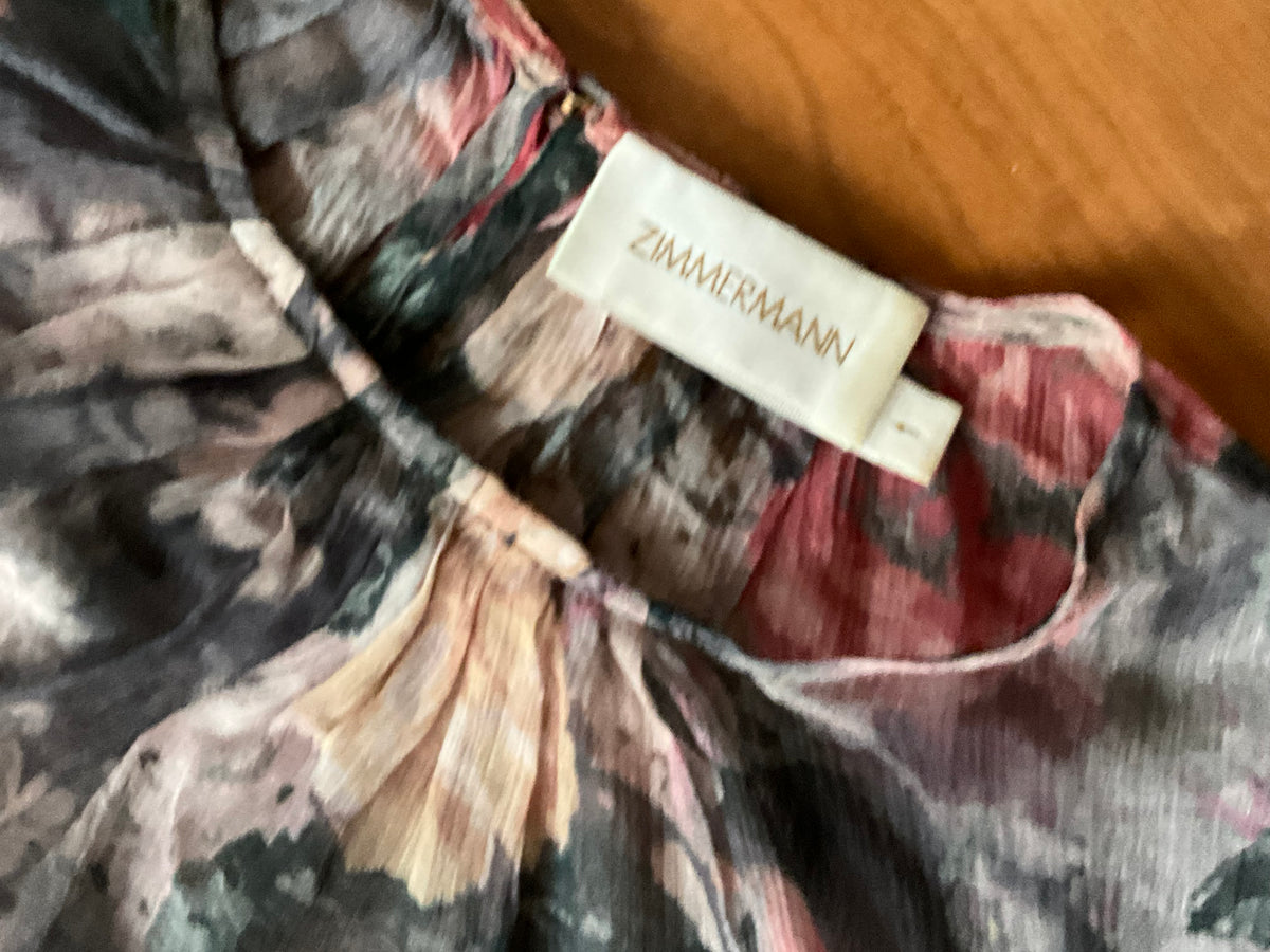 Zimmermann Multicolor Charcoal Washed Floral Radiate Ruffle Top Size 1 S Small ladies