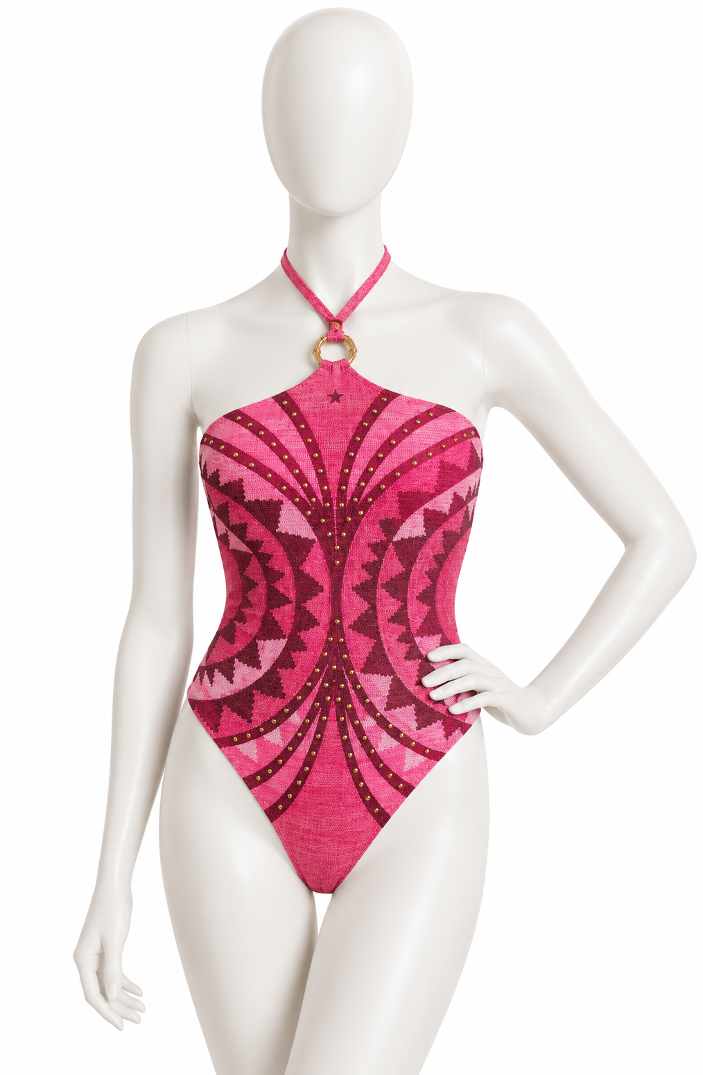Pin Up Stars Pink & Burgundy Embellished Halter One-Piece Swimsuit – Size M ladies