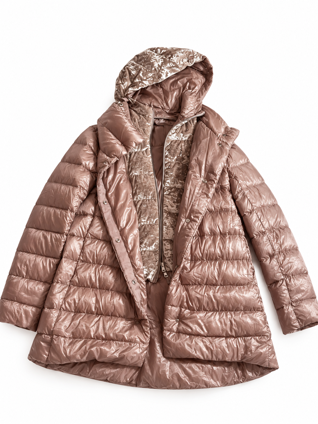 Herno Shiny Quilted Down Puffer Coat with Velvet Hood – Size IT 42 ladies