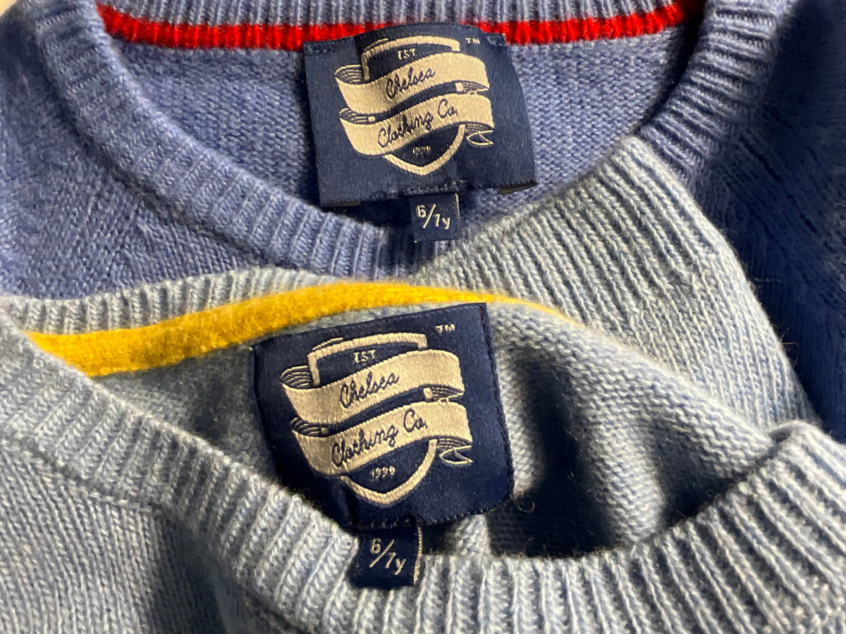 Chelsea Clothing Co. Boys’ Blue Vehicle Jumpers – Age 6–7 Years – Lot of Two children