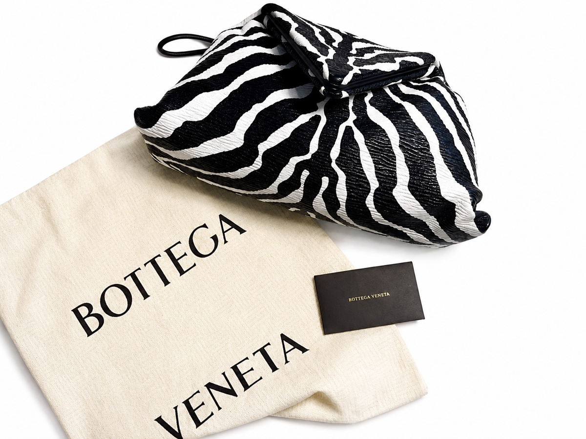 Bottega Veneta Nappa BV Trine Clutch Zebra Black White Lambskin Leather ladies