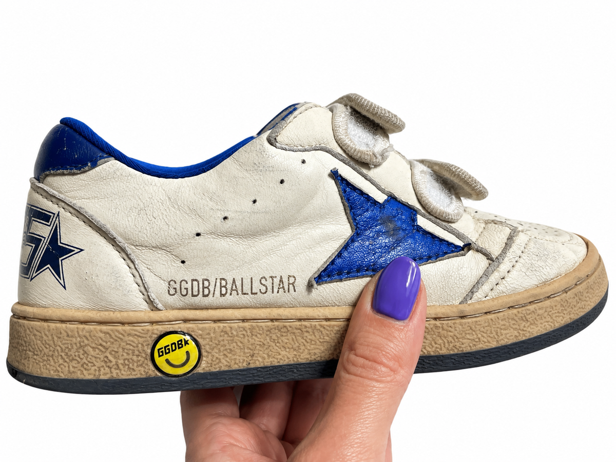 Golden Goose Ball Star Junior Leather Trainers – White & Blue children