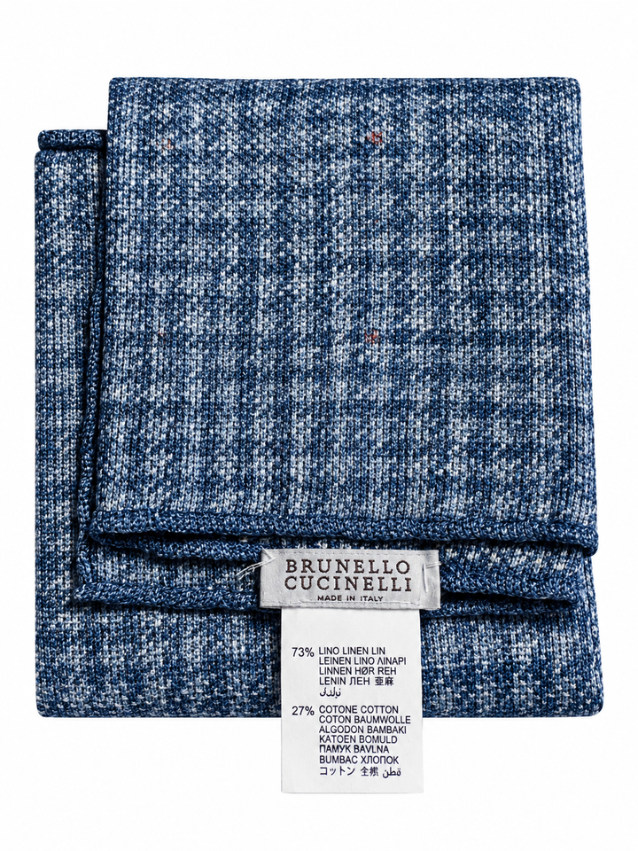 Brunello Cucinelli Blue Double-Sided Linen & Cotton Pocket Square men