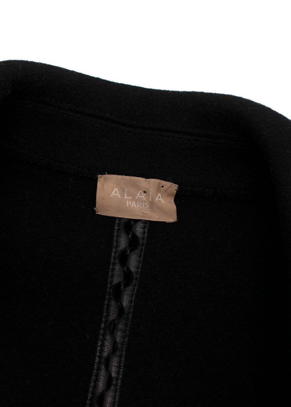 AZZEDINE ALAÏA ALAIA Wool Leather Trim Coat Fit & Flare F 38 US 6 UK 10 ladies