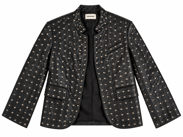 Zadig & Voltaire Défilé Verys Cuir Studs Black Leather Jacket – Size 40 ladies