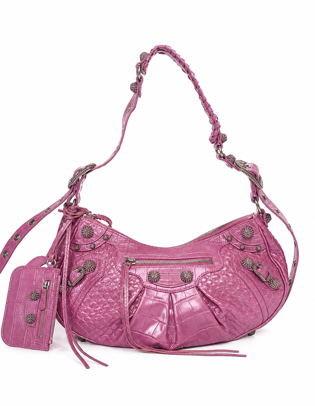 Balenciaga Metallic Extra Supple Calfskin Crystal Crocodile Embossed Small Le Cagole Shoulder Bag – Pink ladies