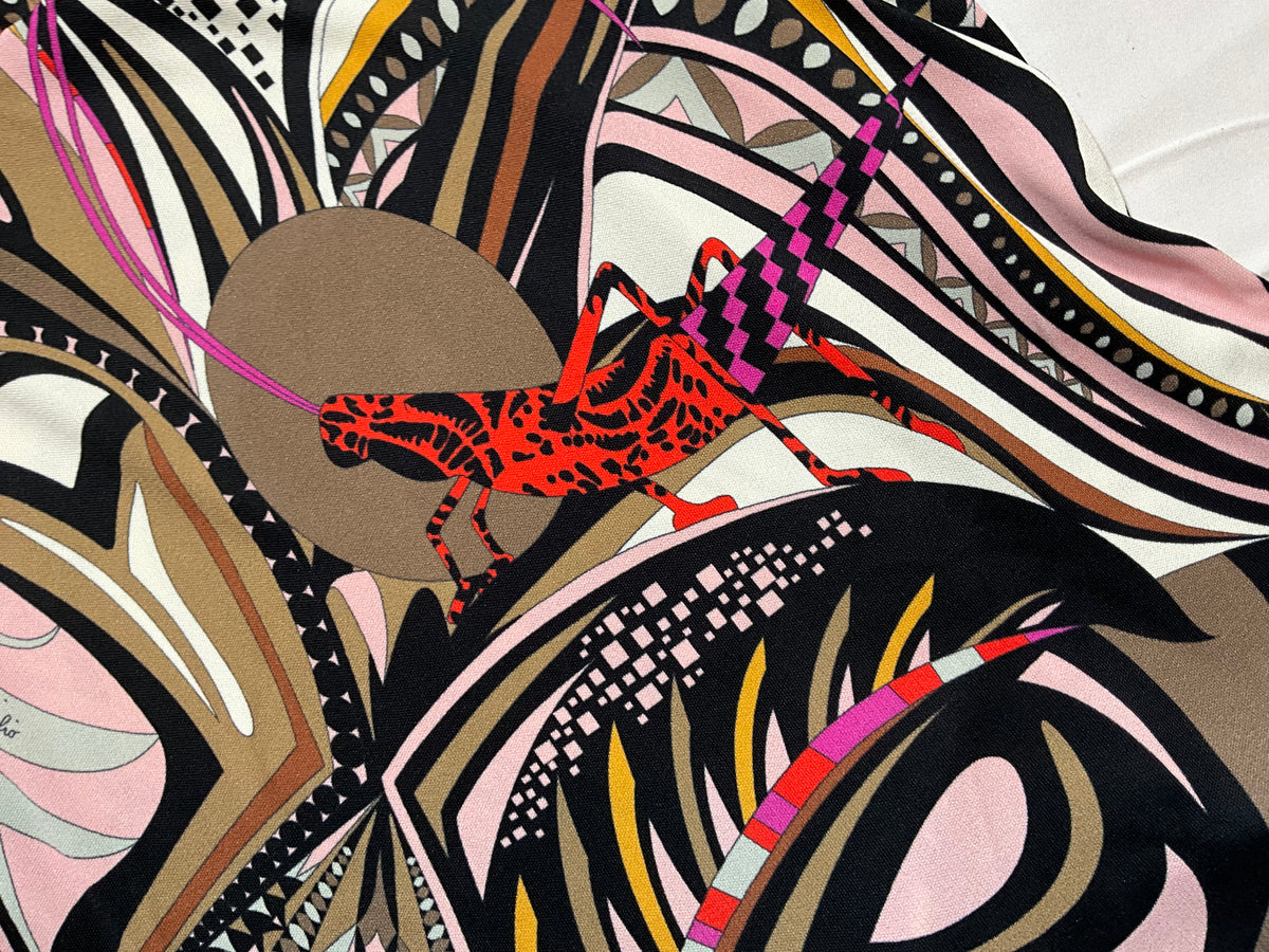 Emilio Pucci White Brown Red Pink Grasshopper Print A-Line Mini Dress Size I 40 ladies