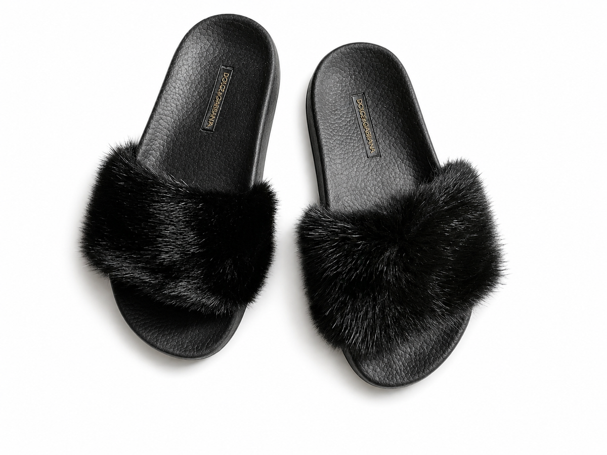 Dolce & Gabbana Black Mink Fur Tuff Pool Slides – Size 36 ladies