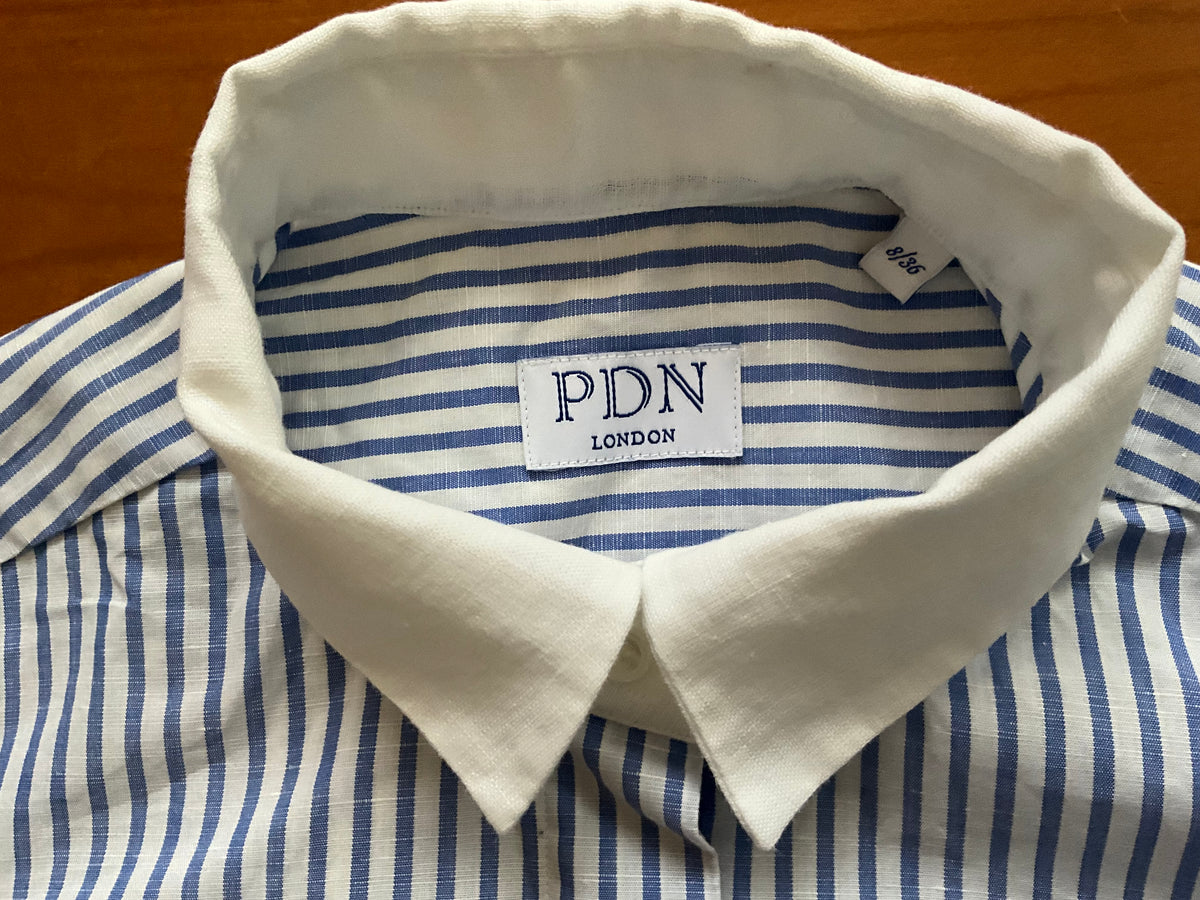 PDN London Blue & White Linen & Cotton Stripe Shirt Dress Size 36 UK 8 ladies