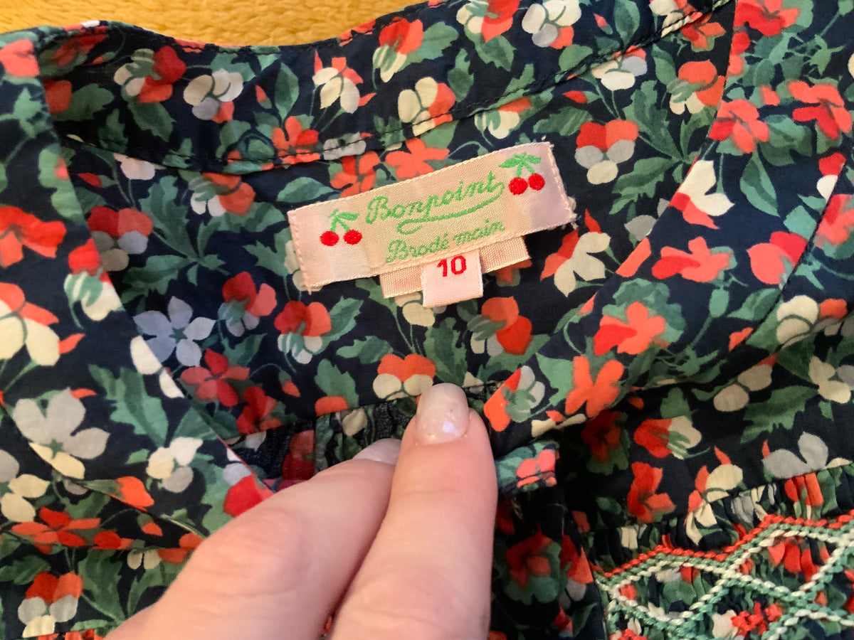 BONPOINT Girls’ Flowers Liberty Print Hand Embroidered BLOUSE SIZE 10 YEARS children