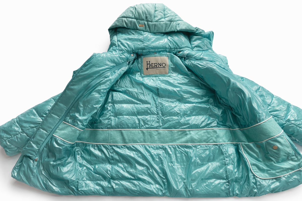 Herno Cashmere Trim Green Puffer Jacket size I 42 UK 10 US 6 ladies