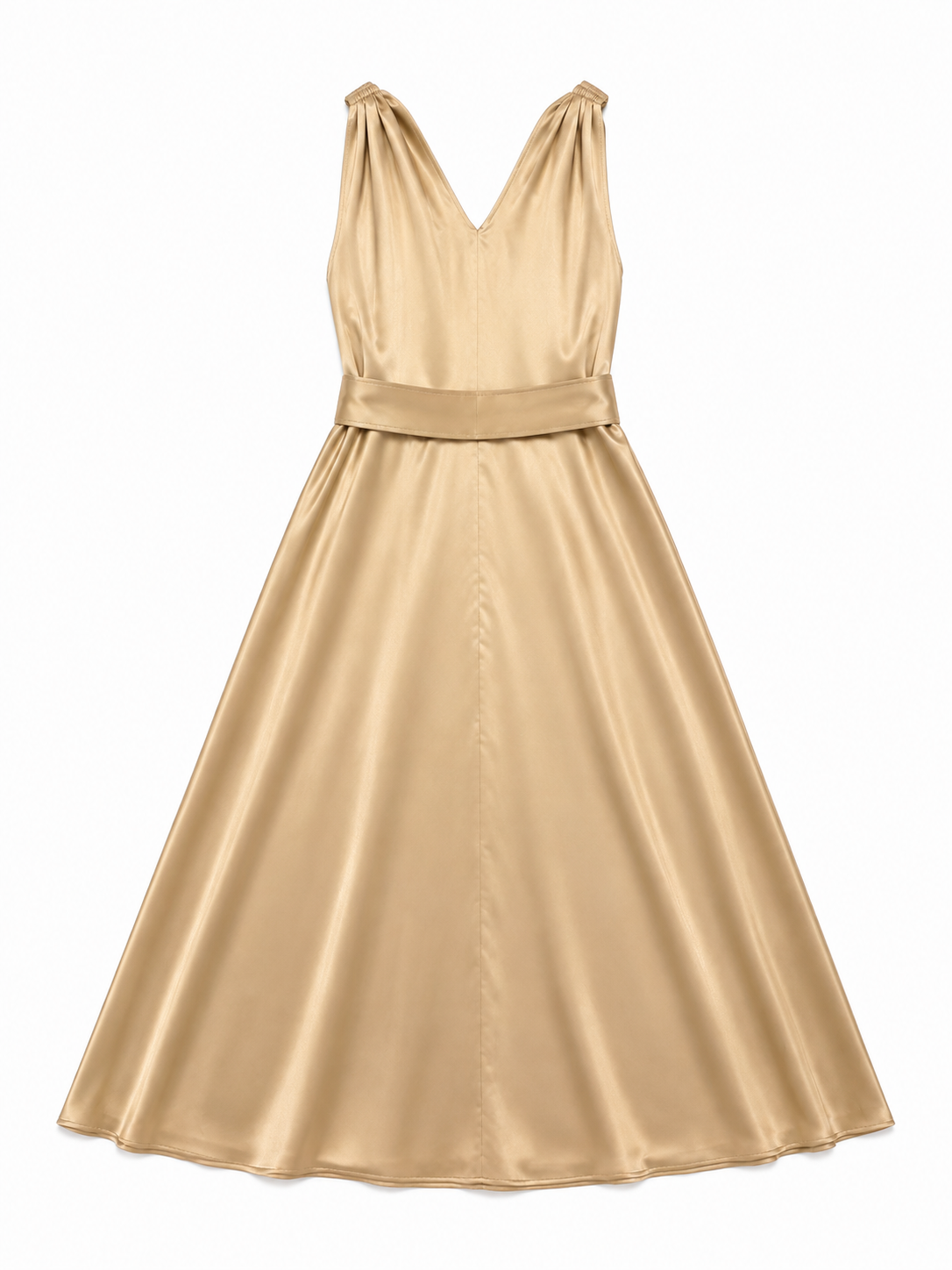 Brunello Cucinelli Champagne Silk Monili Belted Long Dress Size L large ladies
