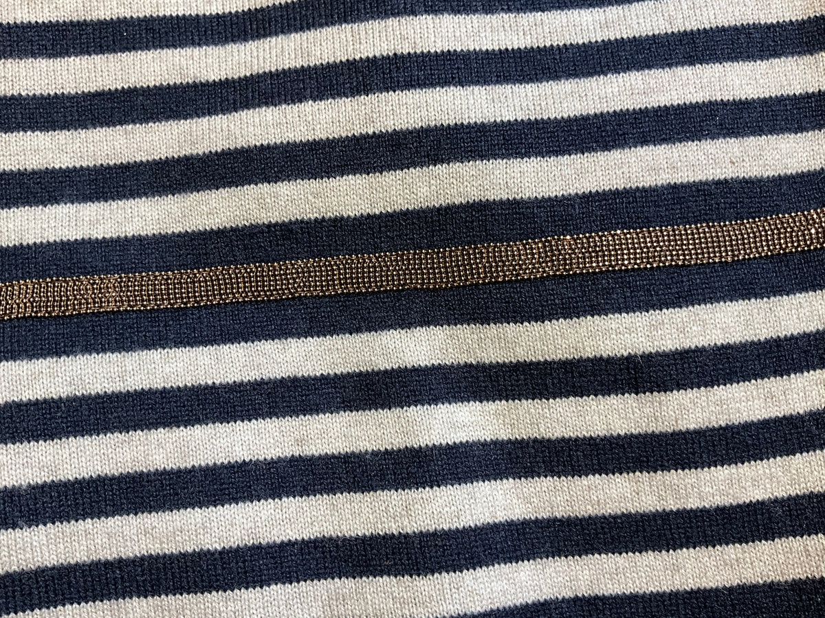 Brunello Cucinelli Striped Monili Embellished Knit Pullover ladies