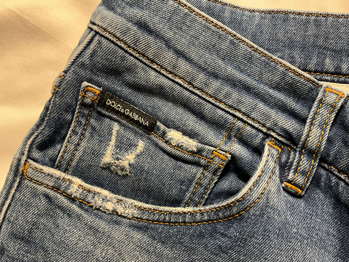 Dolce & Gabbana Men’s Blue Distressed Slim Fit Jeans – Size IT 48 men