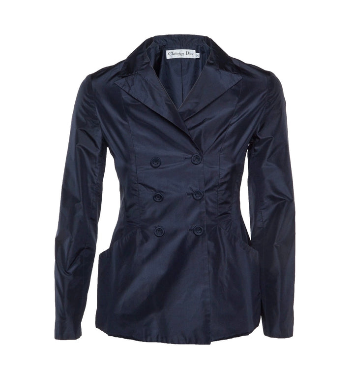 Dior double breasted iconic in deep midnight blue silk Bar Jacket Size F 38 UK 10 US 6 ladies