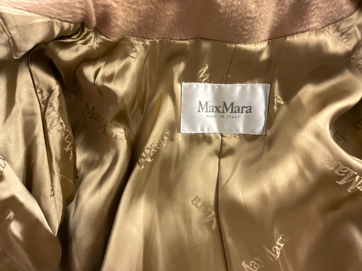MAX MARA Marilyn hooded beige cashmere wrap coat with mink fur trim size UK 4 F 34 US 2 ladies